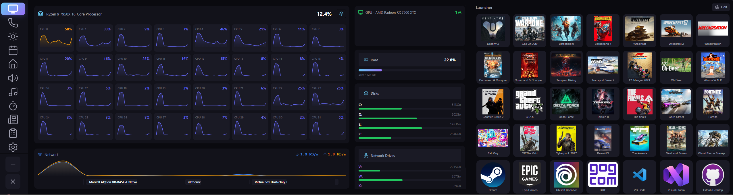 PulseDeck Dashboard - PC monitoring, launcher, smart home and media controls
